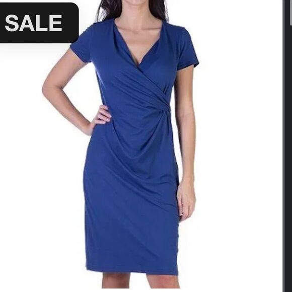 Women's 24seven Comfort Apparel Plus Size Short Sleeve V-neck Faux Wrap Dress M - Picture 1 of 6